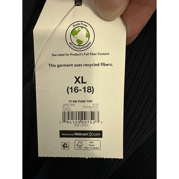 Time and Tru Blue Ribbed Pullover Tunic Hoodie Sweater Size XL - Picture 4 of 8